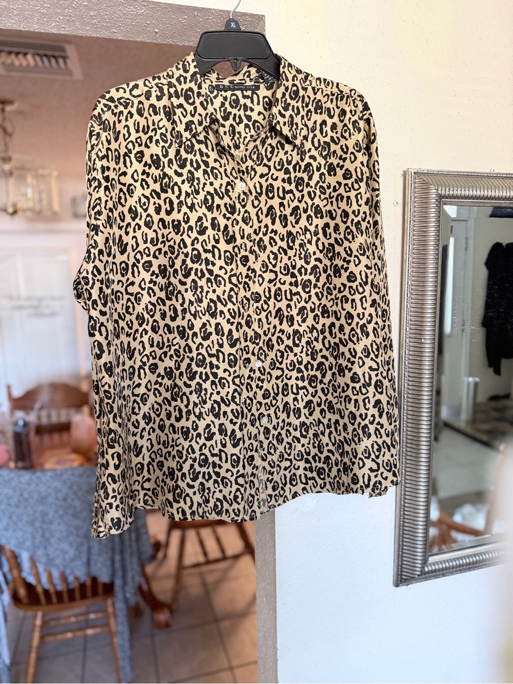 Leopard Print Button-Down Shirt - Beige/Black